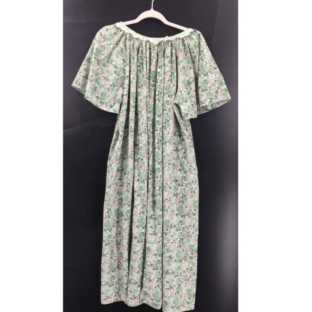 Handmade cottagecore Green Floral NightGown flutter sleeve prairie Lace L XL‎